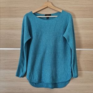 Charter Club Signature 100% Cashmere Sweater M Teal Dolman Sleeve Hi-Low Hem